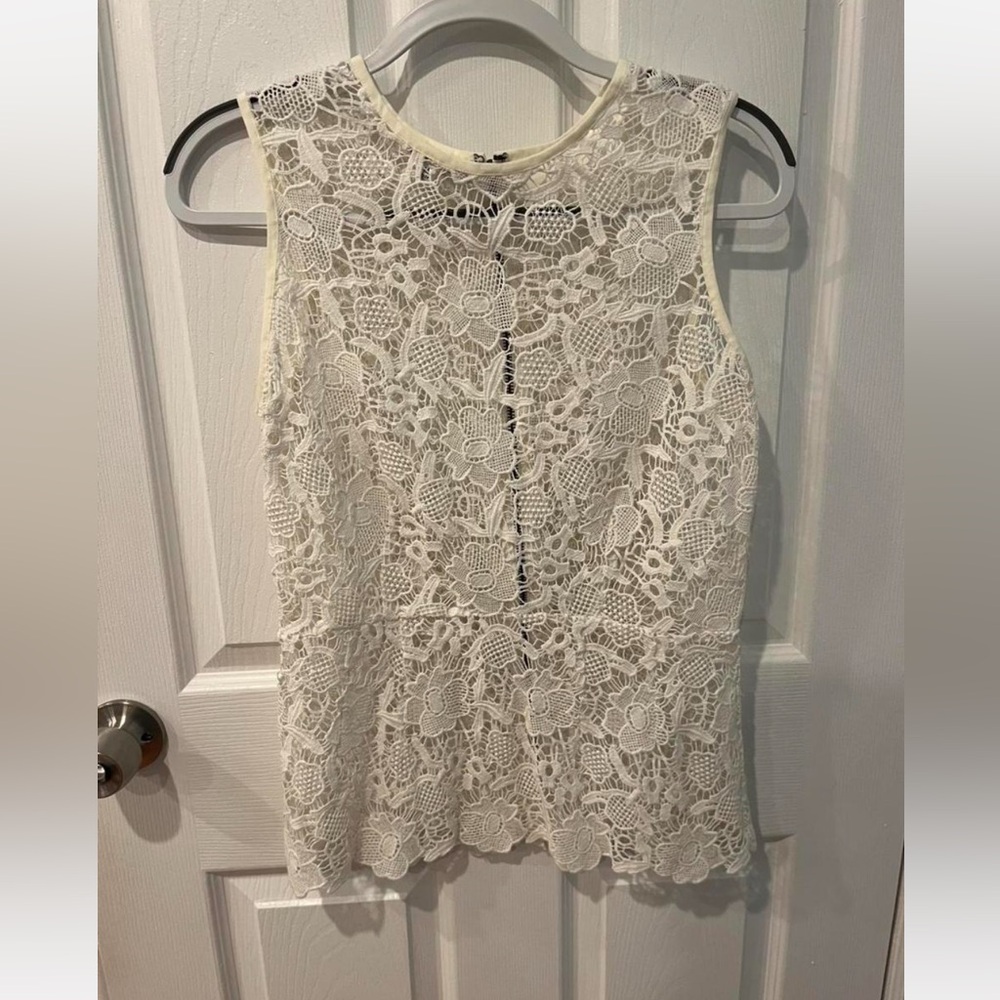 CAbi Elegant White Lace Sleeveless Top